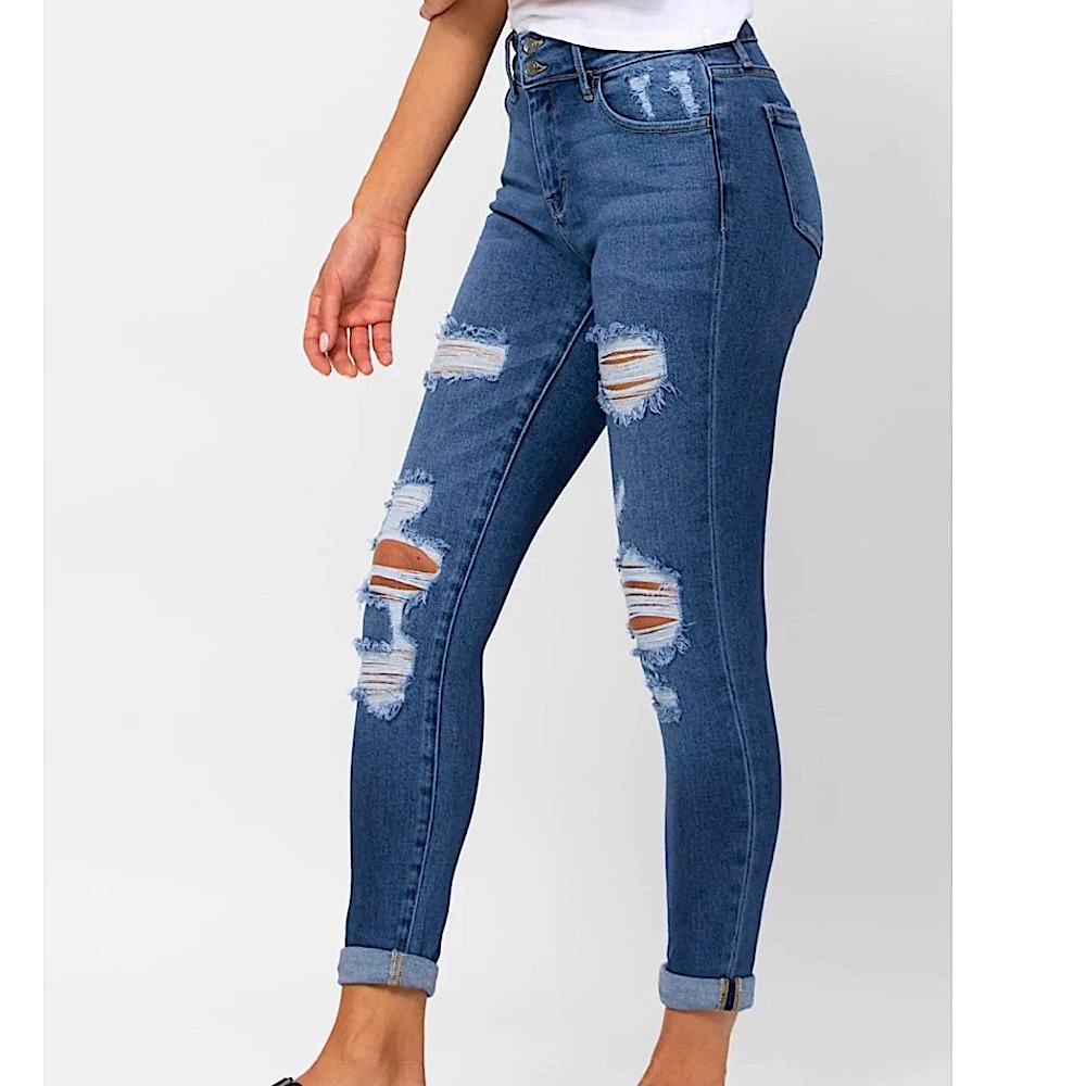 🍒BOGO50%🍒 🆕💙CELLO: Mid Rise Distress Roll Cuff Crop Skinny 11/30